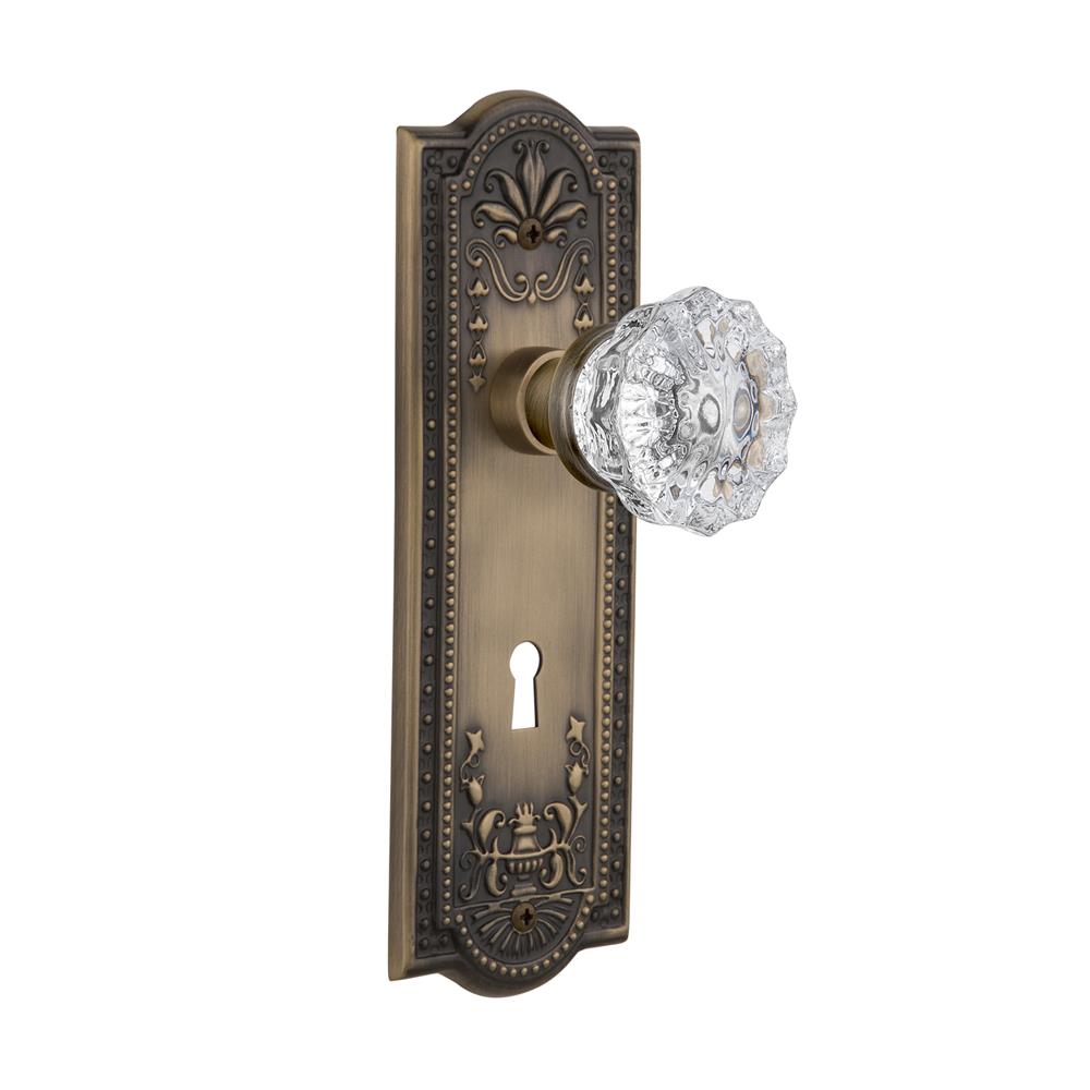 Nostalgic Warehouse MEACRY Mortise Meadows Plate with Crystal Knob and Keyhole in Antique Brass